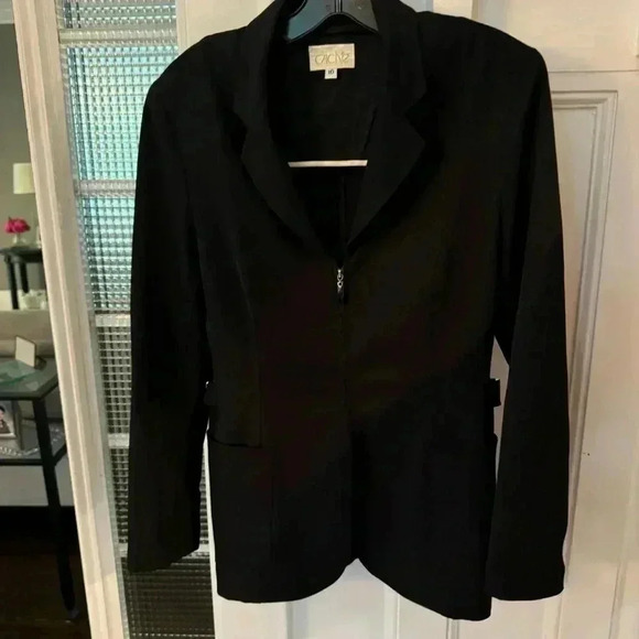 Vintage Cache women black zip up blazer. Adjustable waist buckles size 10 - Picture 12 of 13